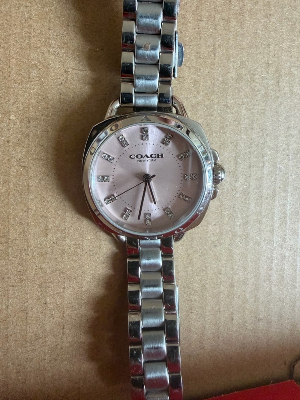 Coach Silver Stainless Steel Watch with Pink Dial